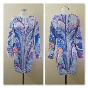 BEBE Multi-Color Long Sleeve Stretch Bodycon Dress